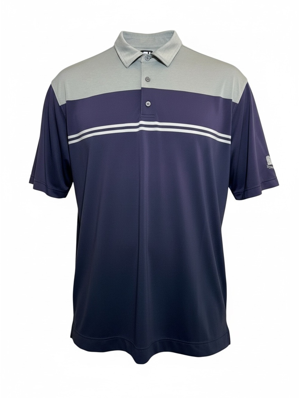 FootJoy Heather Color Block Lisle Golf Polo Navy Grey Mens XL Stonehouse Logo